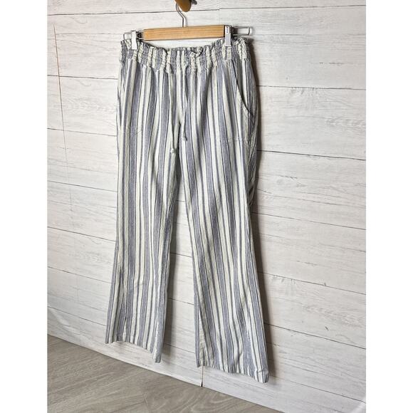 Roxy Pants Womens Size XL Blue & White Oceanside Stripe Flare Beach Linen Blend - Picture 5 of 16